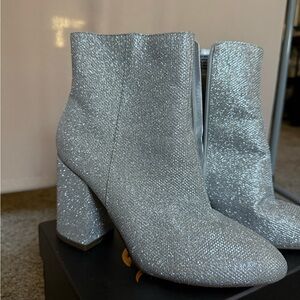Madden Girl Silver Glitter Block Heel Ankle Boots